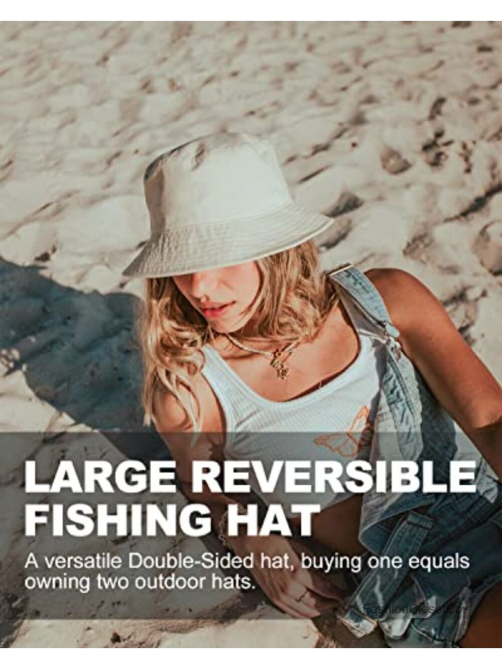 XXL Reversible Bucket Hat with Chin Strap - Breathable Cotton Sun Hat for Travel - Picture 4 of 6